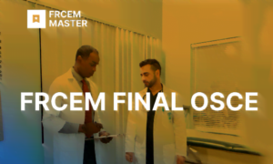 Two doctors preparing for FRCEM Final OSCE exam in a clinical setting